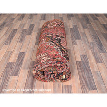 Load image into Gallery viewer, 7&#39;5&quot;x10&#39;10&quot; Prismatic Red, Pure Wool, Hand Knotted, Semi Antique Bohemian Persian Heriz, Good Condition, Rustic Look, Sides And Ends Professionally Secured, Cleaned, Oriental Rug FWR512370