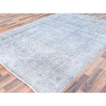 Load image into Gallery viewer, 6&#39;6&quot;x9&#39; Ash Gray, Vintage Persian Tabriz, Distressed, Sheared Low, Soft Wool, Hand Knotted, Oriental Rug FWR512376