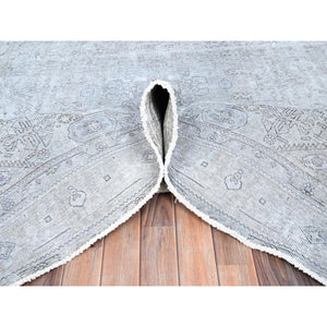 6'6"x9' Ash Gray, Vintage Persian Tabriz, Distressed, Sheared Low, Soft Wool, Hand Knotted, Oriental Rug FWR512376