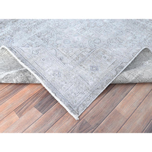 6'6"x9' Ash Gray, Vintage Persian Tabriz, Distressed, Sheared Low, Soft Wool, Hand Knotted, Oriental Rug FWR512376