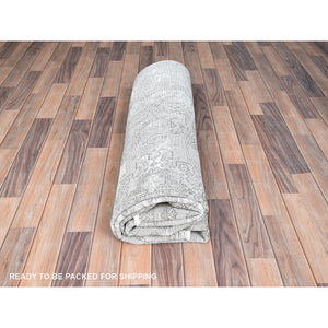 6'6"x9' Ash Gray, Vintage Persian Tabriz, Distressed, Sheared Low, Soft Wool, Hand Knotted, Oriental Rug FWR512376