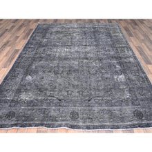 Load image into Gallery viewer, 6&#39;6&quot;x9&#39;6&quot; Slate Gray, Sheared Low, Overdyed, Worn Wool, Hand Knotted, Vintage Persian Tabriz, Distressed Look, Oriental Rug FWR512394
