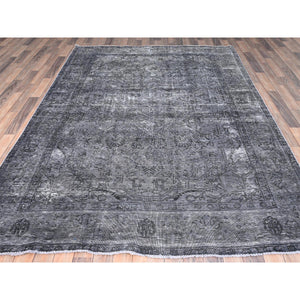 6'6"x9'6" Slate Gray, Sheared Low, Overdyed, Worn Wool, Hand Knotted, Vintage Persian Tabriz, Distressed Look, Oriental Rug FWR512394