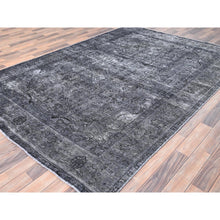 Load image into Gallery viewer, 6&#39;6&quot;x9&#39;6&quot; Slate Gray, Sheared Low, Overdyed, Worn Wool, Hand Knotted, Vintage Persian Tabriz, Distressed Look, Oriental Rug FWR512394