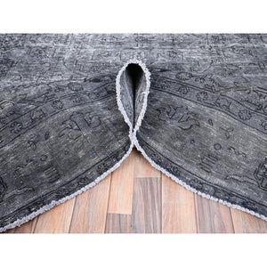 6'6"x9'6" Slate Gray, Sheared Low, Overdyed, Worn Wool, Hand Knotted, Vintage Persian Tabriz, Distressed Look, Oriental Rug FWR512394