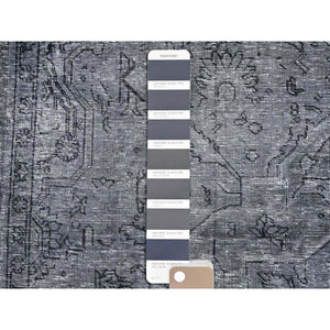 6'6"x9'6" Slate Gray, Sheared Low, Overdyed, Worn Wool, Hand Knotted, Vintage Persian Tabriz, Distressed Look, Oriental Rug FWR512394