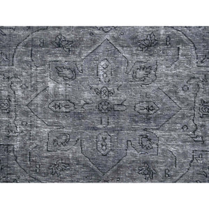 6'6"x9'6" Slate Gray, Sheared Low, Overdyed, Worn Wool, Hand Knotted, Vintage Persian Tabriz, Distressed Look, Oriental Rug FWR512394