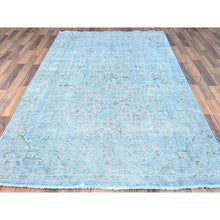Load image into Gallery viewer, 5&#39;7&quot;x9&#39;2&quot; Baby Blue, Vintage Persian Tabriz, Distressed, Cropped Thin, Overdyed, Worn Wool, Hand Knotted, Oriental Rug FWR512400