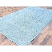 Load image into Gallery viewer, 5&#39;7&quot;x9&#39;2&quot; Baby Blue, Vintage Persian Tabriz, Distressed, Cropped Thin, Overdyed, Worn Wool, Hand Knotted, Oriental Rug FWR512400