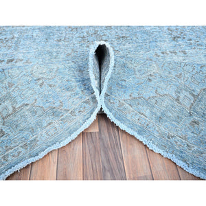 5'7"x9'2" Baby Blue, Vintage Persian Tabriz, Distressed, Cropped Thin, Overdyed, Worn Wool, Hand Knotted, Oriental Rug FWR512400
