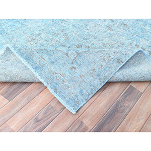 5'7"x9'2" Baby Blue, Vintage Persian Tabriz, Distressed, Cropped Thin, Overdyed, Worn Wool, Hand Knotted, Oriental Rug FWR512400