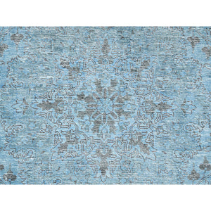 5'7"x9'2" Baby Blue, Vintage Persian Tabriz, Distressed, Cropped Thin, Overdyed, Worn Wool, Hand Knotted, Oriental Rug FWR512400