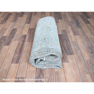 5'7"x9'2" Baby Blue, Vintage Persian Tabriz, Distressed, Cropped Thin, Overdyed, Worn Wool, Hand Knotted, Oriental Rug FWR512400