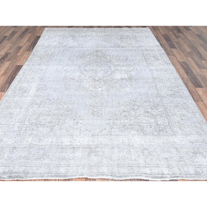 6'6"x9'6" Laid Gray, Vintage Persian Tabriz, Distressed Look, Sheared Low, Worn Wool, Hand Knotted, Oriental Rug FWR512412