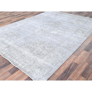6'6"x9'6" Laid Gray, Vintage Persian Tabriz, Distressed Look, Sheared Low, Worn Wool, Hand Knotted, Oriental Rug FWR512412