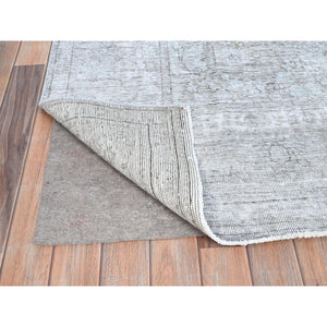6'6"x9'6" Laid Gray, Vintage Persian Tabriz, Distressed Look, Sheared Low, Worn Wool, Hand Knotted, Oriental Rug FWR512412