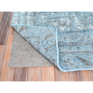 5'5"x8'10" Powder Blue, Vintage Persian Tabriz, Distressed Look, Sheared Low, Overdyed, Worn Wool, Hand Knotted, Oriental Rug FWR512430