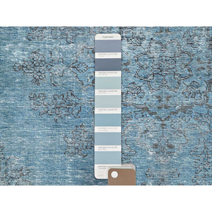 5'5"x8'10" Powder Blue, Vintage Persian Tabriz, Distressed Look, Sheared Low, Overdyed, Worn Wool, Hand Knotted, Oriental Rug FWR512430