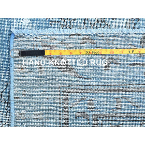 5'5"x8'10" Powder Blue, Vintage Persian Tabriz, Distressed Look, Sheared Low, Overdyed, Worn Wool, Hand Knotted, Oriental Rug FWR512430