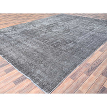 Load image into Gallery viewer, 9&#39;4&quot;x12&#39;10&quot; Thunder Gray, Vintage Persian Tabriz, Distressed, Cropped Thin, Overdyed, Worn Wool, Hand Knotted, Oriental Rug FWR512436