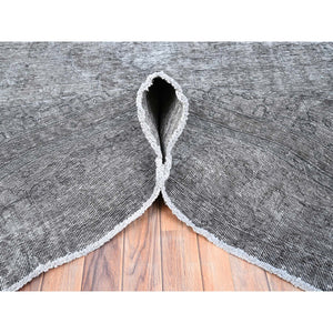9'4"x12'10" Thunder Gray, Vintage Persian Tabriz, Distressed, Cropped Thin, Overdyed, Worn Wool, Hand Knotted, Oriental Rug FWR512436