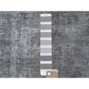 9'4"x12'10" Thunder Gray, Vintage Persian Tabriz, Distressed, Cropped Thin, Overdyed, Worn Wool, Hand Knotted, Oriental Rug FWR512436