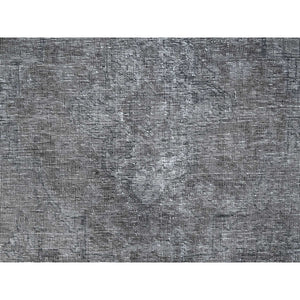 9'4"x12'10" Thunder Gray, Vintage Persian Tabriz, Distressed, Cropped Thin, Overdyed, Worn Wool, Hand Knotted, Oriental Rug FWR512436