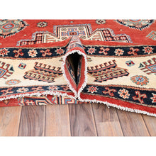 Load image into Gallery viewer, 8&#39;x8&#39; Crimson Red, Special Kazak With Geometric Medallions, Natural Dyes, Pure Wool, Hand Knotted, Round Oriental Rug FWR512520