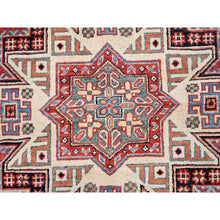 Load image into Gallery viewer, 8&#39;x8&#39; Crimson Red, Special Kazak With Geometric Medallions, Natural Dyes, Pure Wool, Hand Knotted, Round Oriental Rug FWR512520