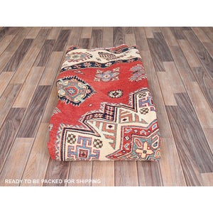 8'x8' Crimson Red, Special Kazak With Geometric Medallions, Natural Dyes, Pure Wool, Hand Knotted, Round Oriental Rug FWR512520
