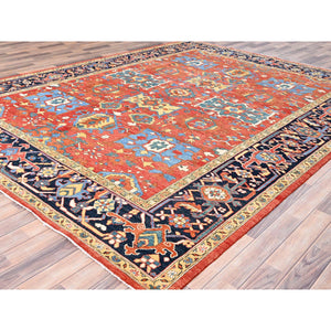 9'x11'6" Candy Red, Soft Wool, Dense Weave, Natural Dyes, Afghan Peshawar With Serapi Heriz Design, Hand Knotted, Oriental Rug FWR512616
