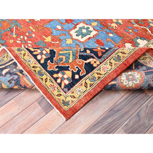 9'x11'6" Candy Red, Soft Wool, Dense Weave, Natural Dyes, Afghan Peshawar With Serapi Heriz Design, Hand Knotted, Oriental Rug FWR512616