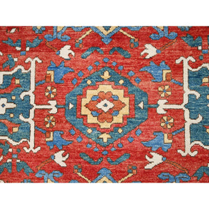 9'x11'6" Candy Red, Soft Wool, Dense Weave, Natural Dyes, Afghan Peshawar With Serapi Heriz Design, Hand Knotted, Oriental Rug FWR512616