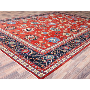 9'9"x13' Crimson Red, Afghan Peshawar With Serapi Heriz Design, Hand Knotted, Pure Wool, Natural Dyes, Dense Weave, Oriental Rug FWR512640