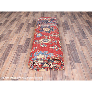 9'9"x13' Crimson Red, Afghan Peshawar With Serapi Heriz Design, Hand Knotted, Pure Wool, Natural Dyes, Dense Weave, Oriental Rug FWR512640