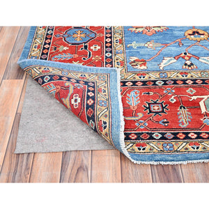 9'x11'6" Sky Blue, Vegetable Dyes, Extra Soft Wool, Afghan Peshawar With Serapi Heriz Design, Dense Weave, Hand Knotted, Oriental Rug FWR512682
