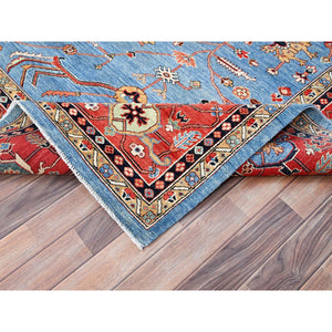 9'x11'6" Sky Blue, Vegetable Dyes, Extra Soft Wool, Afghan Peshawar With Serapi Heriz Design, Dense Weave, Hand Knotted, Oriental Rug FWR512682