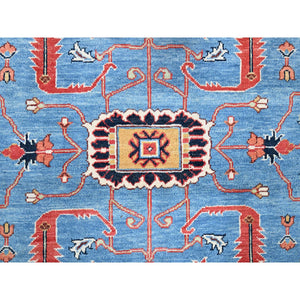 9'x11'6" Sky Blue, Vegetable Dyes, Extra Soft Wool, Afghan Peshawar With Serapi Heriz Design, Dense Weave, Hand Knotted, Oriental Rug FWR512682