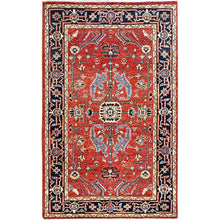 Load image into Gallery viewer, 3&#39;x5&#39; Chili Red, Hand Knotted, Afghan Peshawar with Serapi Heriz Design, Dense Weave, Natural Dyes, Extra Soft Wool, Oriental Rug FWR513072
