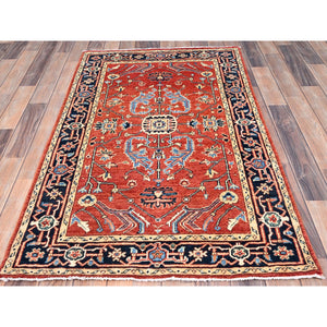 3'x5' Chili Red, Hand Knotted, Afghan Peshawar with Serapi Heriz Design, Dense Weave, Natural Dyes, Extra Soft Wool, Oriental Rug FWR513072