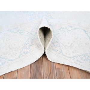 9'4"x12'3" Spring White, Pure Wool, Hand Knotted, Vintage Persian Kerman, Washed Out, Evenly Worn, Cleaned with Sides and Edges Professionally Secured, Oriental Rug FWR513150