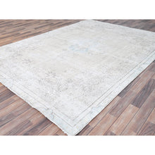 Load image into Gallery viewer, 7&#39;2&quot;x9&#39;10&quot; Alabaster White, Natural Wool, Hand Knotted, Vintage Persian Kerman, Washed Out, Evenly Worn, Cleaned with Sides and Edges Professionally Secured, Oriental Rug FWR513174