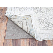 Load image into Gallery viewer, 7&#39;2&quot;x9&#39;10&quot; Alabaster White, Natural Wool, Hand Knotted, Vintage Persian Kerman, Washed Out, Evenly Worn, Cleaned with Sides and Edges Professionally Secured, Oriental Rug FWR513174
