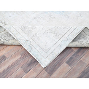 7'2"x9'10" Alabaster White, Natural Wool, Hand Knotted, Vintage Persian Kerman, Washed Out, Evenly Worn, Cleaned With Sides And Edges Professionally Secured, Oriental Rug FWR513174