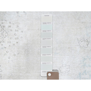 7'2"x9'10" Alabaster White, Natural Wool, Hand Knotted, Vintage Persian Kerman, Washed Out, Evenly Worn, Cleaned with Sides and Edges Professionally Secured, Oriental Rug FWR513174