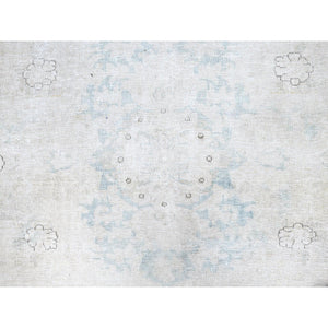 7'2"x9'10" Alabaster White, Natural Wool, Hand Knotted, Vintage Persian Kerman, Washed Out, Evenly Worn, Cleaned With Sides And Edges Professionally Secured, Oriental Rug FWR513174