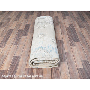 7'2"x9'10" Alabaster White, Natural Wool, Hand Knotted, Vintage Persian Kerman, Washed Out, Evenly Worn, Cleaned with Sides and Edges Professionally Secured, Oriental Rug FWR513174