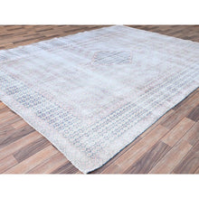 Load image into Gallery viewer, 7&#39;9&quot;x10&#39;1&quot; Arctic Blue, Vintage Persian Kerman, Erased Medallion, Worn Down, Pure Wool, Hand Knotted, Cleaned with Sides and Edges Professionally Secured, Oriental Rug FWR513186