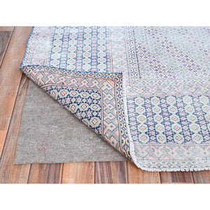 7'9"x10'1" Arctic Blue, Vintage Persian Kerman, Erased Medallion, Worn Down, Pure Wool, Hand Knotted, Cleaned with Sides and Edges Professionally Secured, Oriental Rug FWR513186