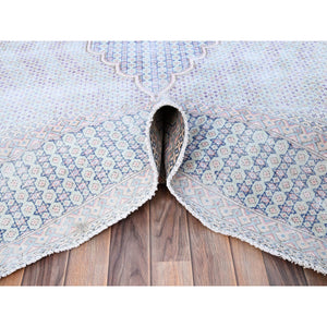 7'9"x10'1" Arctic Blue, Vintage Persian Kerman, Erased Medallion, Worn Down, Pure Wool, Hand Knotted, Cleaned with Sides and Edges Professionally Secured, Oriental Rug FWR513186